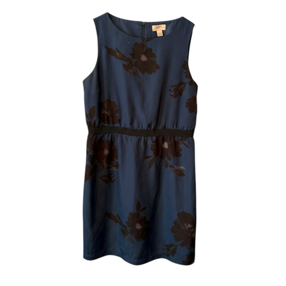 LOFT Navy Black Fitted Sleeveless Midi Dress - Abstract Floral LP Large Petite